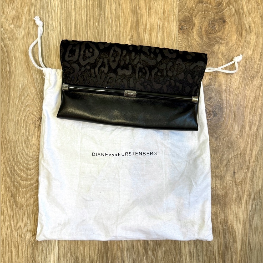 Diane von Furstenberg Black Leather Haircalf Clutch